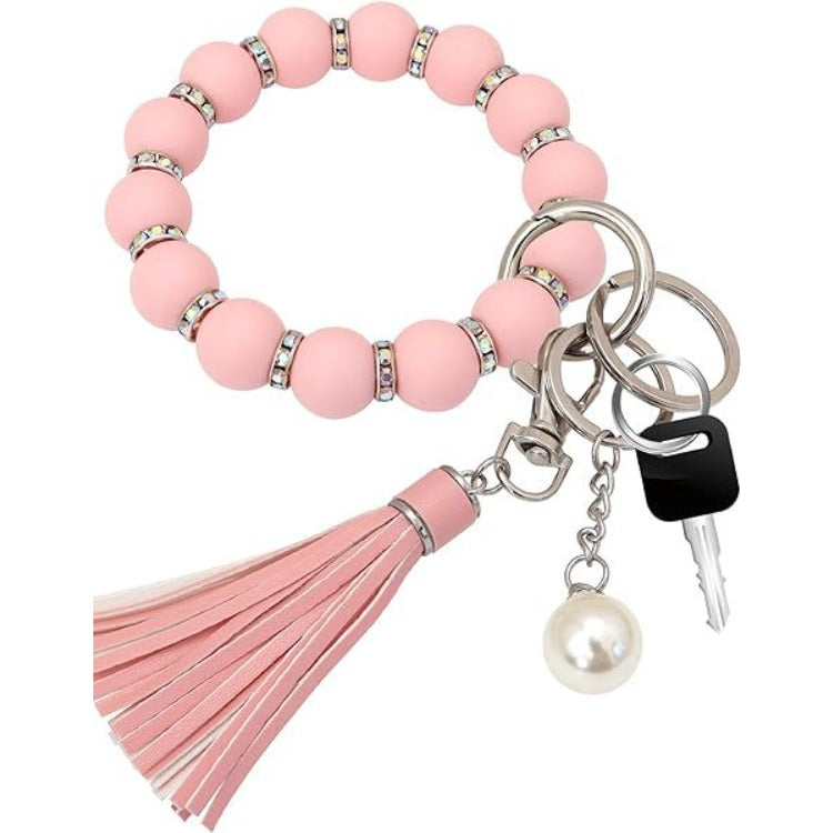 Wholesale Silicone Beaded Tassel Wrist Keychain